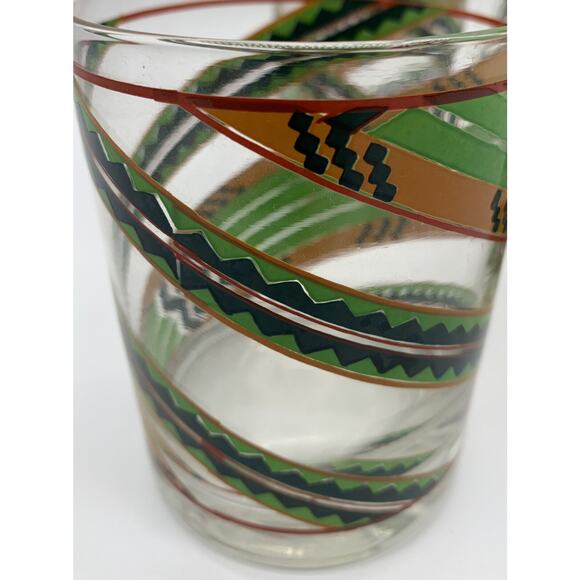 Vntg Mid Century Modern 4 Cira Cora Rocks Glasses Southwest Green Orange Aztec - Picture 5 of 6
